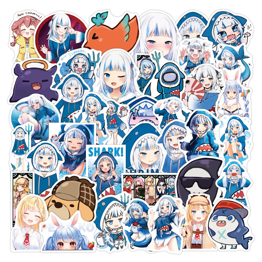 50 Pcs Pack Hololive Vtuber Virtual Anchor Kamu Gula Shark Mobile Phone Suitcase Graffiti Decorative Hololive Vtuber Stickers