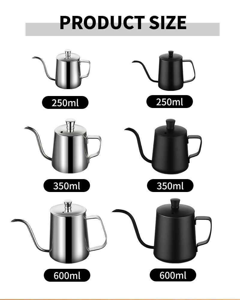 600ml black Stainless Steel Barista Pour Over coffee Kettle Gooseneck Espresso coffee maker