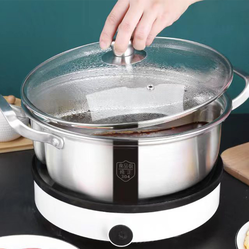 Factory wholesale Two flavor soup pot large capacity food grade stainless steel hot pot with clear glass lid