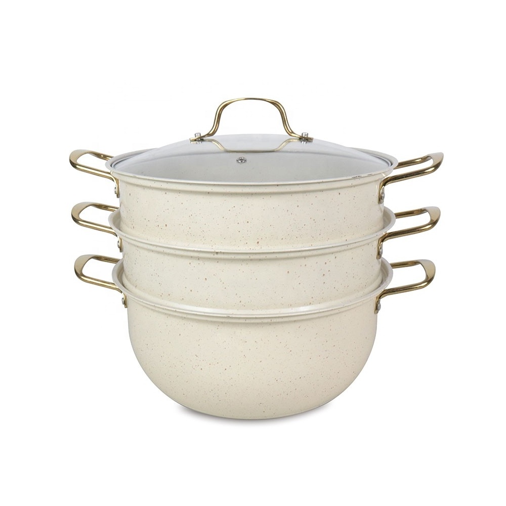 30cm Customized Non-Stick Chinese Double Boiler Pot Stainless Steel Three Layers Steamer Pot Couscous Pot 3Layer