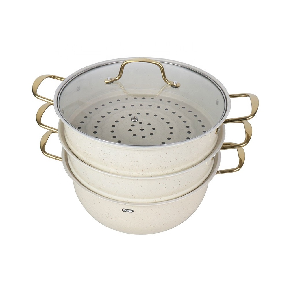 30cm Customized Non-Stick Chinese Double Boiler Pot Stainless Steel Three Layers Steamer Pot Couscous Pot 3Layer