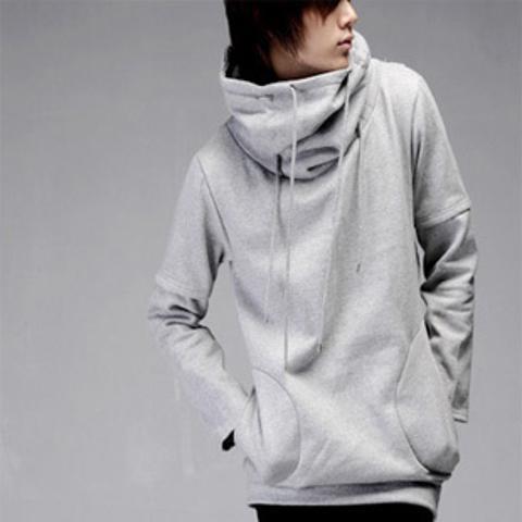 Korean style Face Cover Masked Hoodie For Men Streetwear Hip Hop Solid Cotton High Collar Neck Turtleneck Oversize Ninja Hoodies