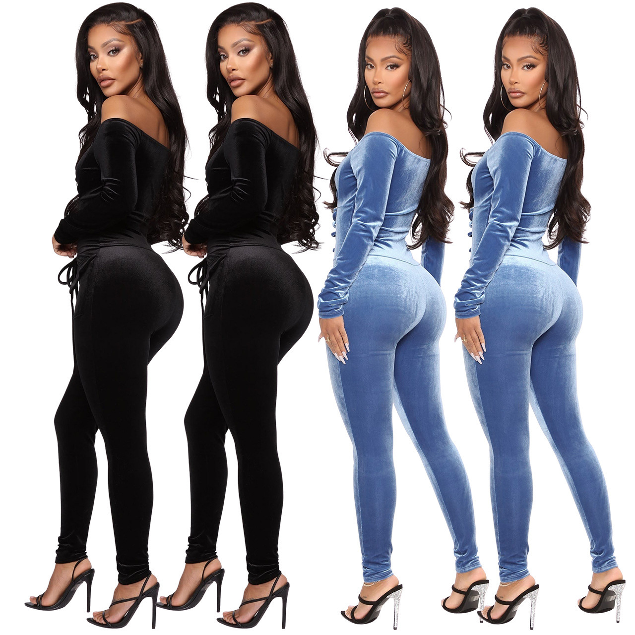 Autumn and winter velvet one-shoulder slim one-piece Bodycon Jumpsuits sexy velvet Jumpsuits For Ladies