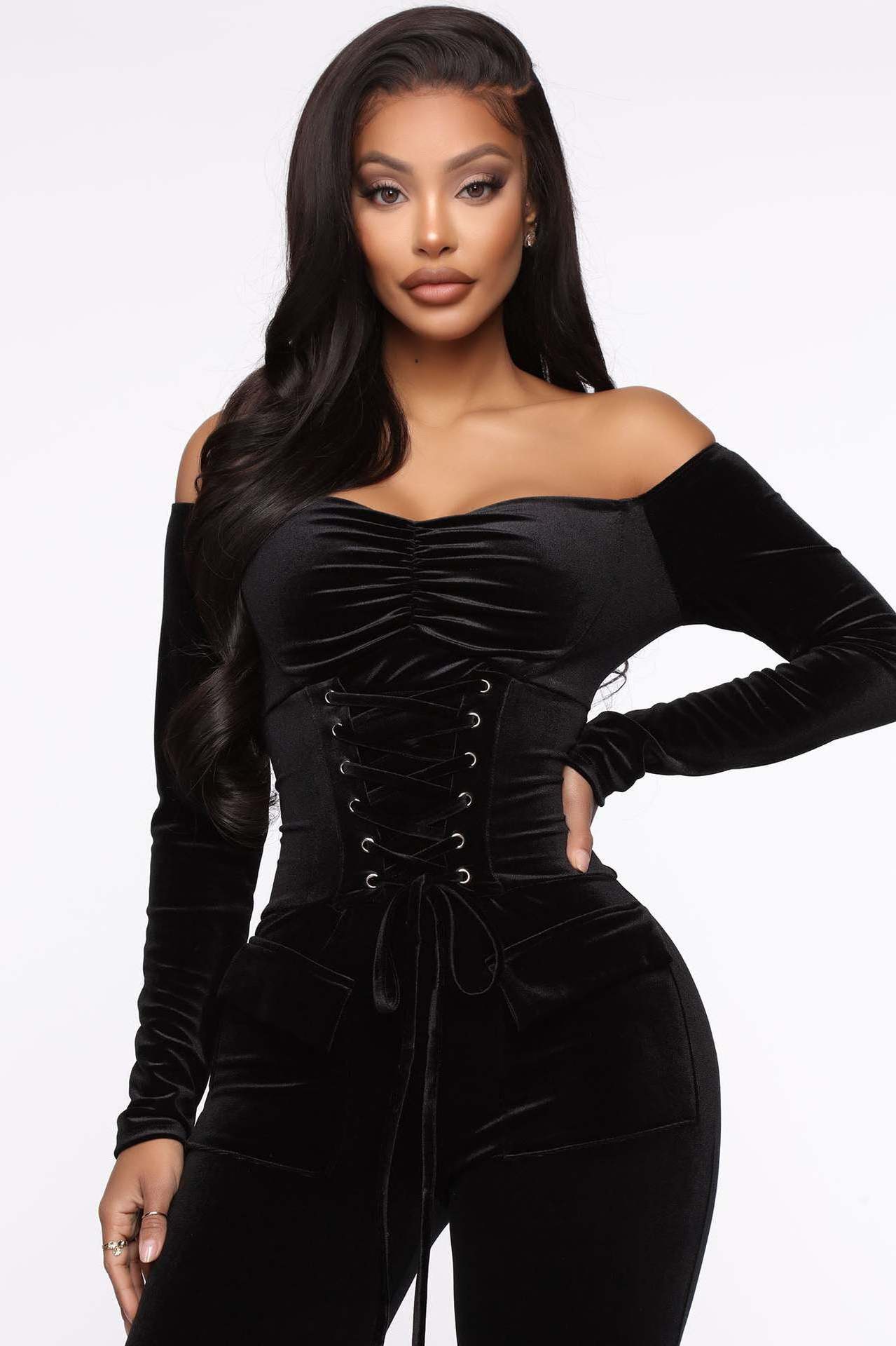 Autumn and winter velvet one-shoulder slim one-piece Bodycon Jumpsuits sexy velvet Jumpsuits For Ladies