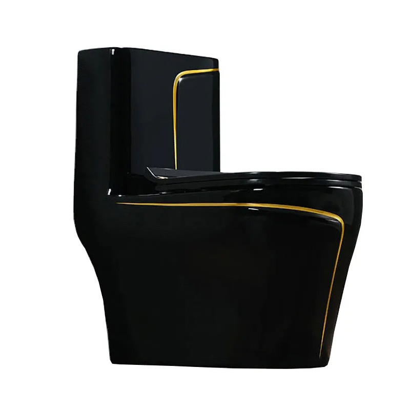 Hot Sale Modern Bathroom WC Gold Line Black Toilet For Customized With Hotel Apartments