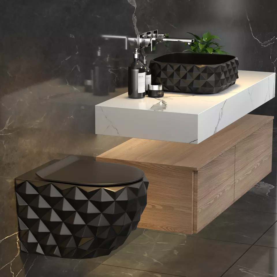 Modern black basin custom colored toilet bowl ceramic wall mounted wc black wall hung toilet set