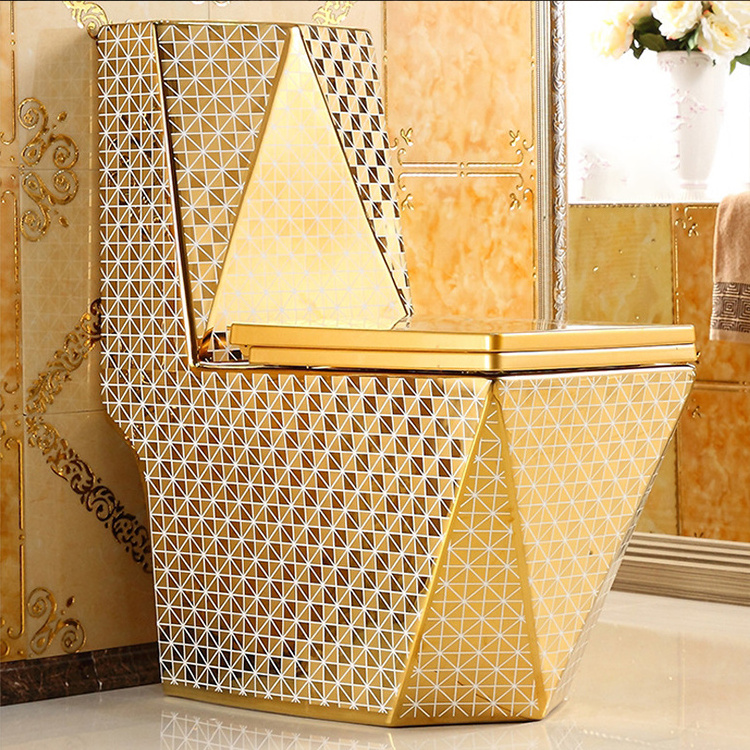 manufacturer western bathroom square luxury toilet diamond white pattern dubai luxurious one piece gold color toilet