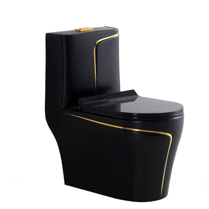 Hot Sale Modern Bathroom WC Gold Line Black Toilet For Customized With Hotel Apartments