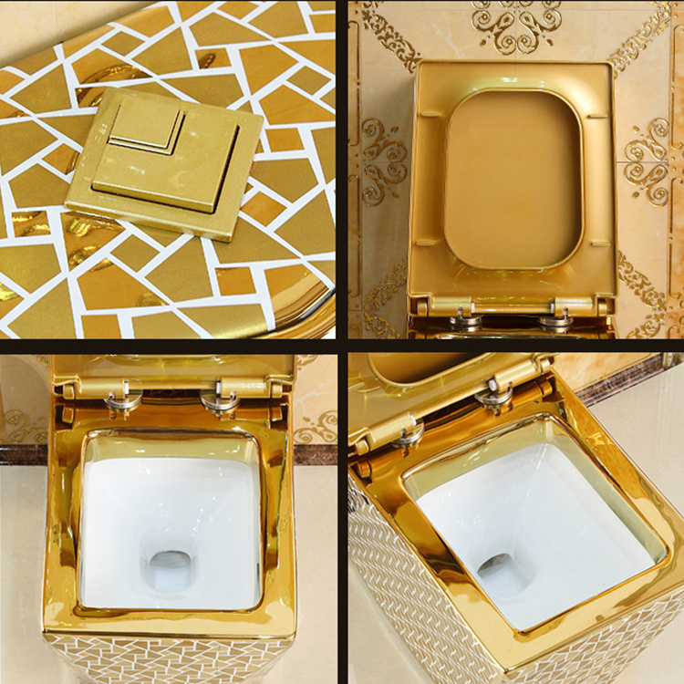 manufacturer western bathroom square luxury toilet diamond white pattern dubai luxurious one piece gold color toilet