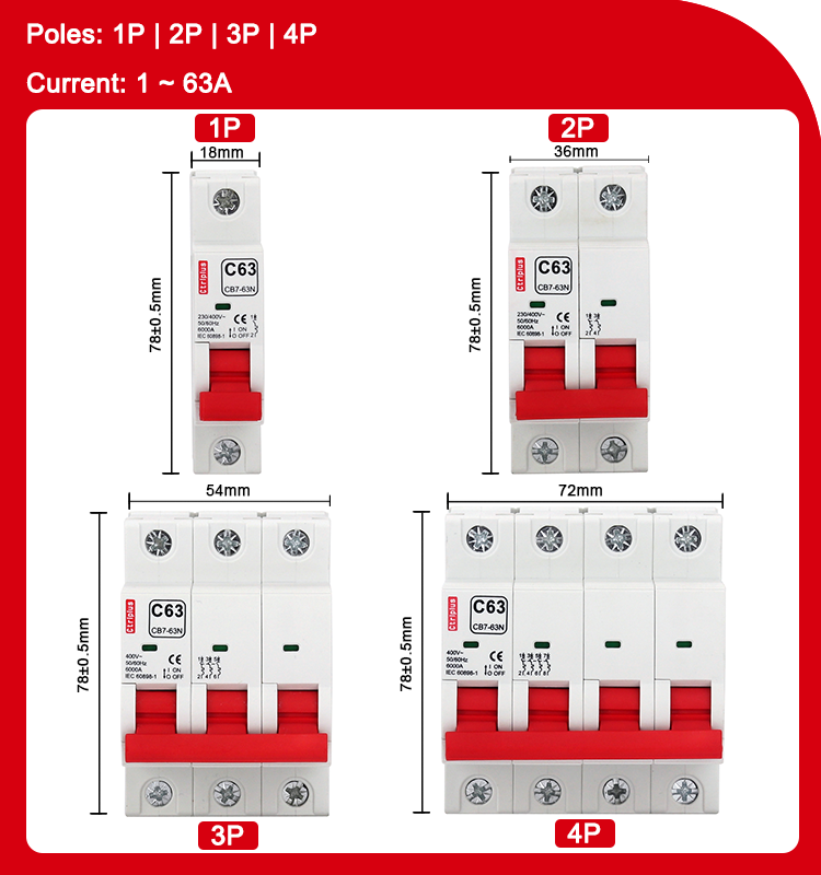 CB7-63N Quality assurance wenzhou circuit breaker mcb 32a 40a changeover switch 60 amp auto recloser plug in mcb oem