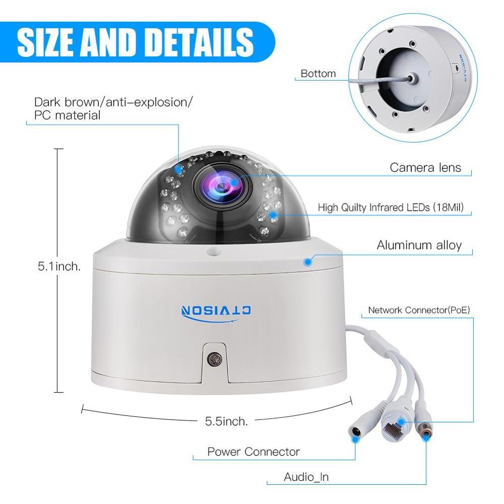 IP Dome Camera 1080P Motorized zoom 2.8-12mm outdoor/indoor Audio in IP66 waterproof IK10 Vandle proof ip camera security camera