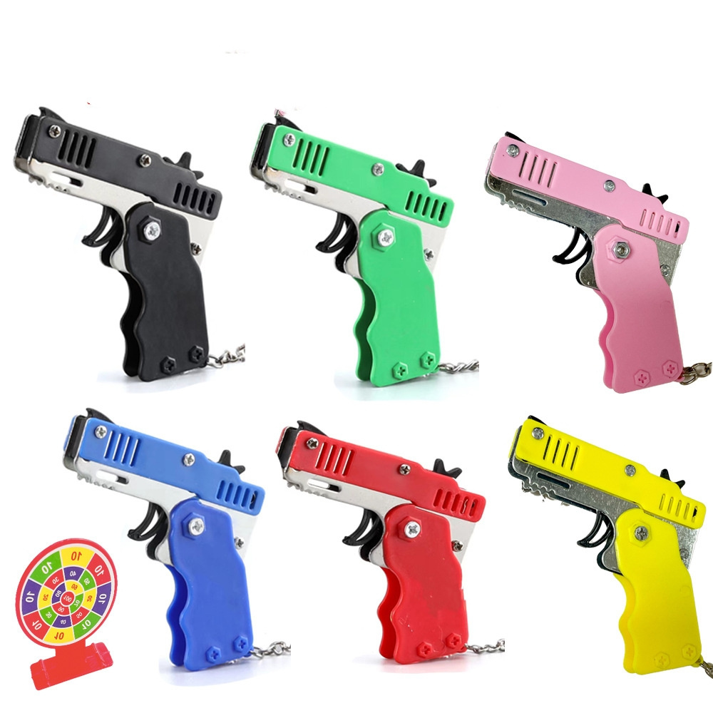 Wholesale Alloy Plastic Plate Rubber Band Gun Keychain Color Mini Rubber Band Gun Children's Toy Gun