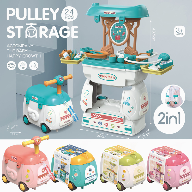 Spray Function 2 in 1 Pretend Play Cooking Toys Pulley Storage Car Cooking Table Kitchen Play Set For Kids 72 - 479 pieces