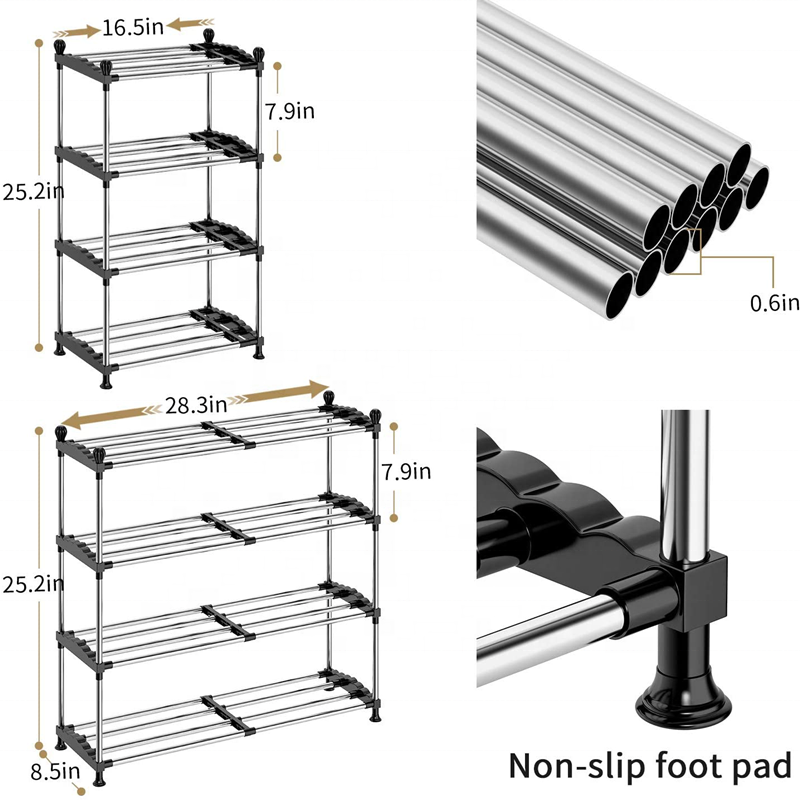 YULN Telescopic shoe rack plastic 4-layer expandable free standing metal iron shoe rack storage cabinet