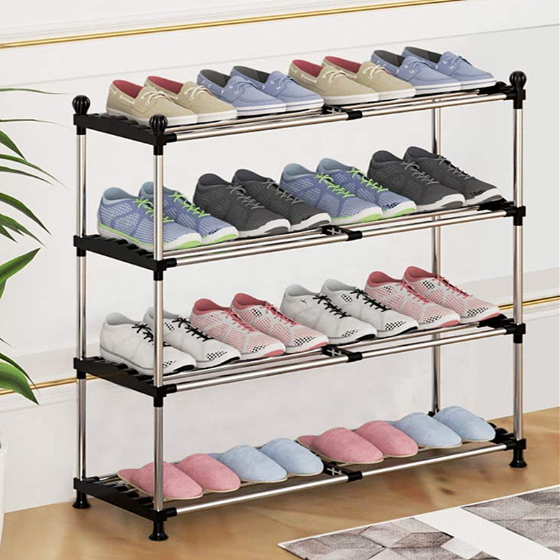 YULN Telescopic shoe rack plastic 4-layer expandable free standing metal iron shoe rack storage cabinet