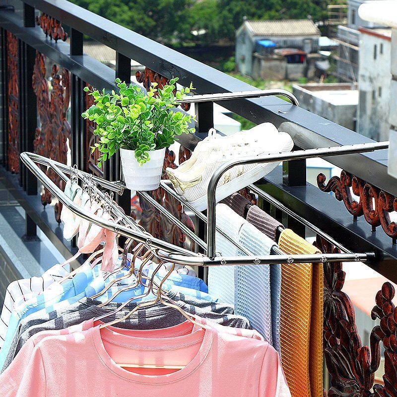 YULN Balcony Hang Stainless Steel Metal Dryer Clothes Drying Rack Folding Laundry Cloth Dryer Rack