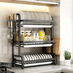 YULN Stainless Steel Metal Hot sale storage 3 tier kitchen counter holders organization over the sink dish drying drainer rack