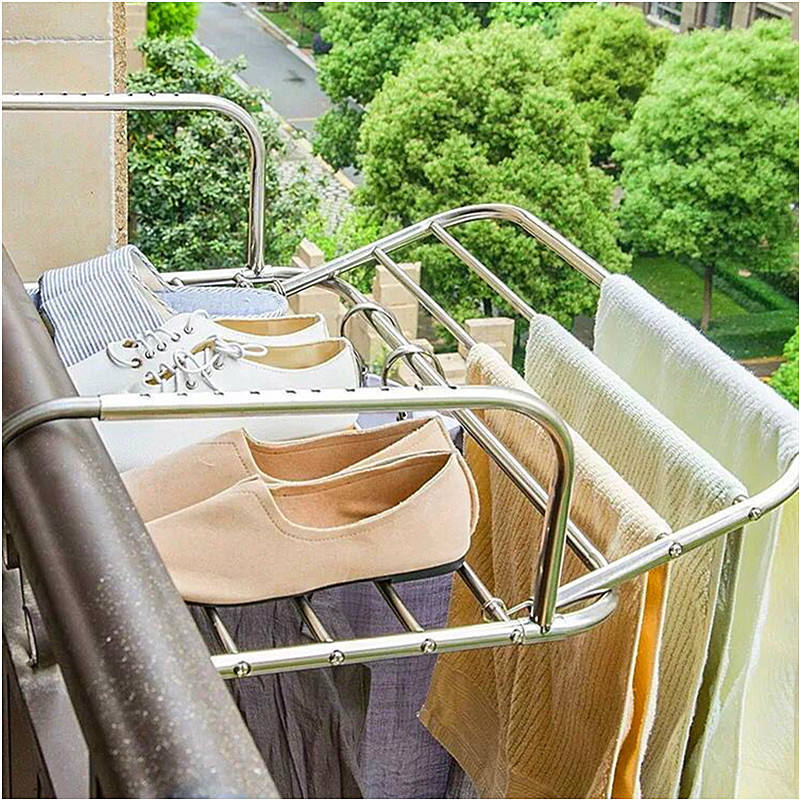 YULN Balcony Hang Stainless Steel Metal Dryer Clothes Drying Rack Folding Laundry Cloth Dryer Rack