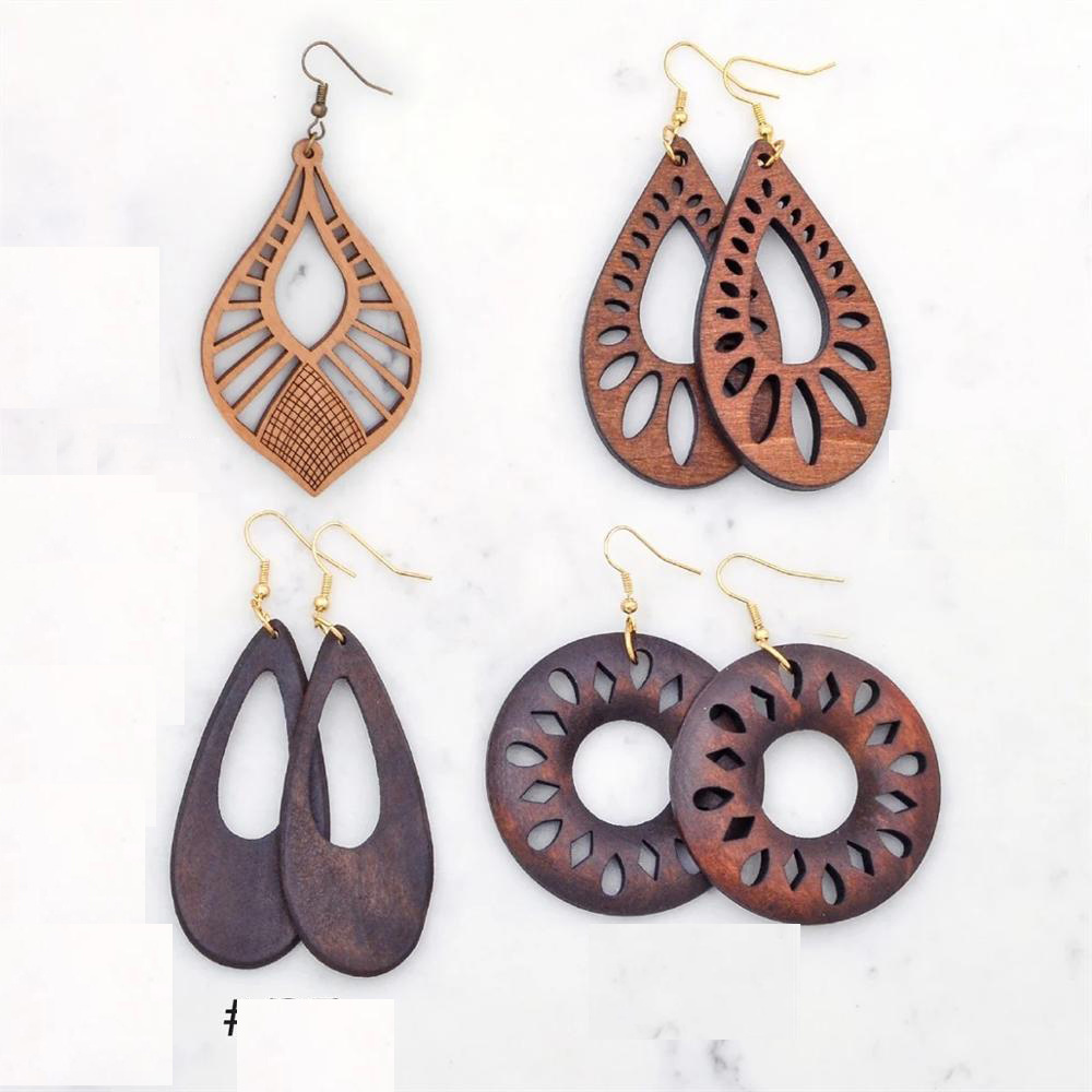 Fashion French hook wires Vintage wooden Earrings collection