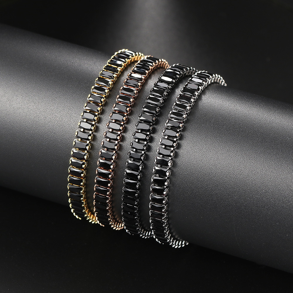 wholesale women adjustable black colored crystal bracelet mens silver rose gold plated zircon cz diamond tennis chain bracelet