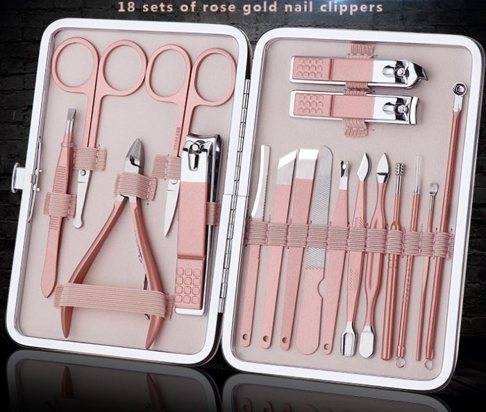 Manicure Set Professional Nail Clippers Kit Pedicure Care Tools Stainless Steel Women Grooming Kit 18Pcs for Travel or Home