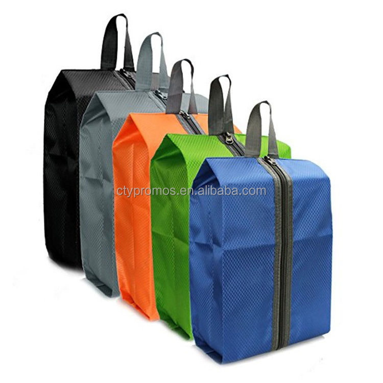 Custom Waterproof Travel Gym Shoe Dust Bags for Men and Women Black Portable Nylon Travel Shoe Storage Organizer Bag with Zipper