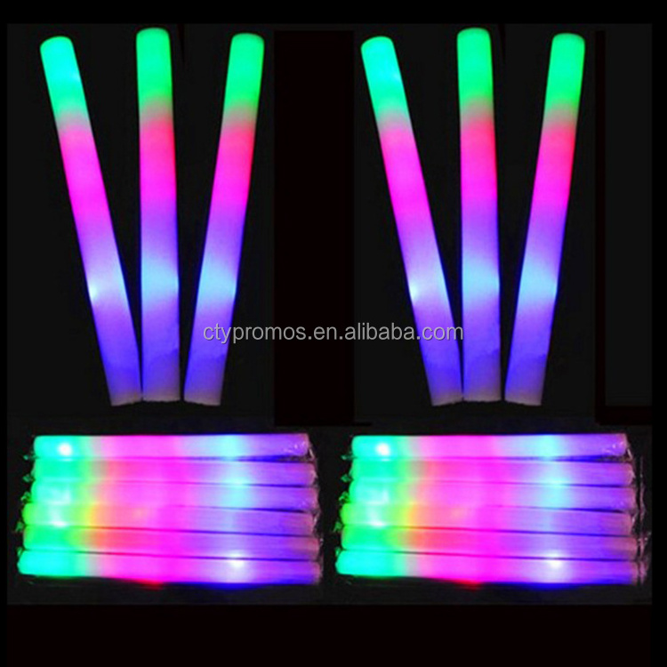 Promotional Multi-Color LED Glow Foam Stick for Halloween  New Year Party Supplies Light Up Foam Baton Stick for Wedding Concert