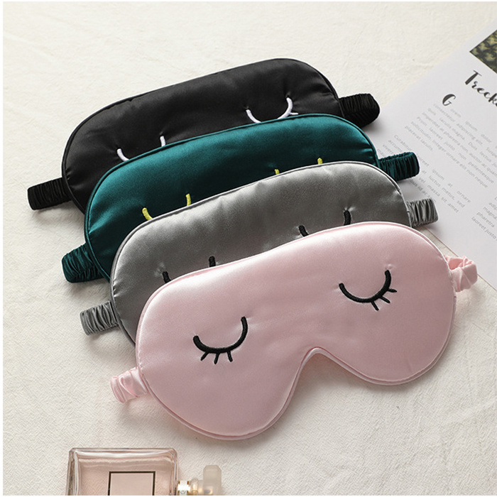 Custom Personalised Luxury Hot Pink Cute Silk Stain Blindfold Eye Masks Cover Travel Sleep Eye Mask with Eyelashes for Sleeping