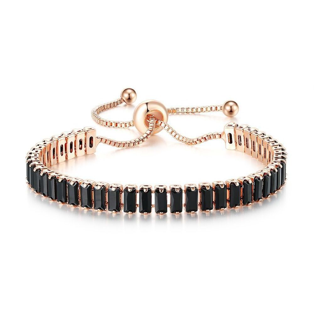 wholesale women adjustable black colored crystal bracelet mens silver rose gold plated zircon cz diamond tennis chain bracelet