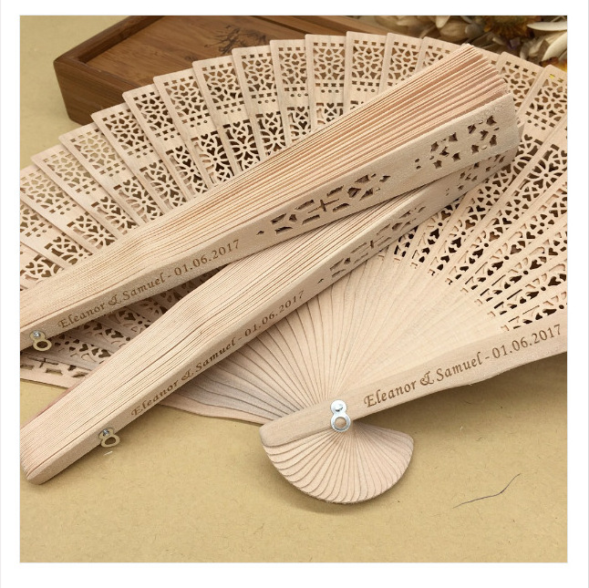 Custom Print Engrave Bamboo Handheld Fans Vintage Birthday gift Foldable Wooden Hand Fan for Wedding Party Decoration