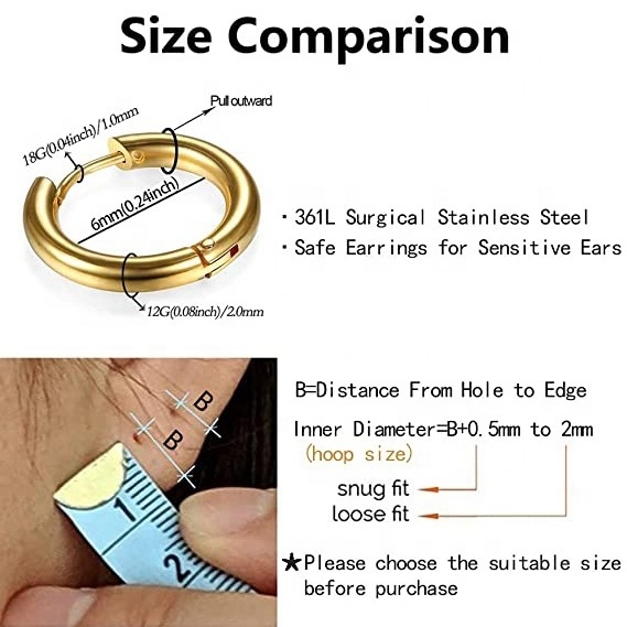 316L Surgical Stainless Steel Geometric Minimalist 2.5mm Hoop Earring For Mens Womens Gold Round Huggie Cartilage Hoop Earrings