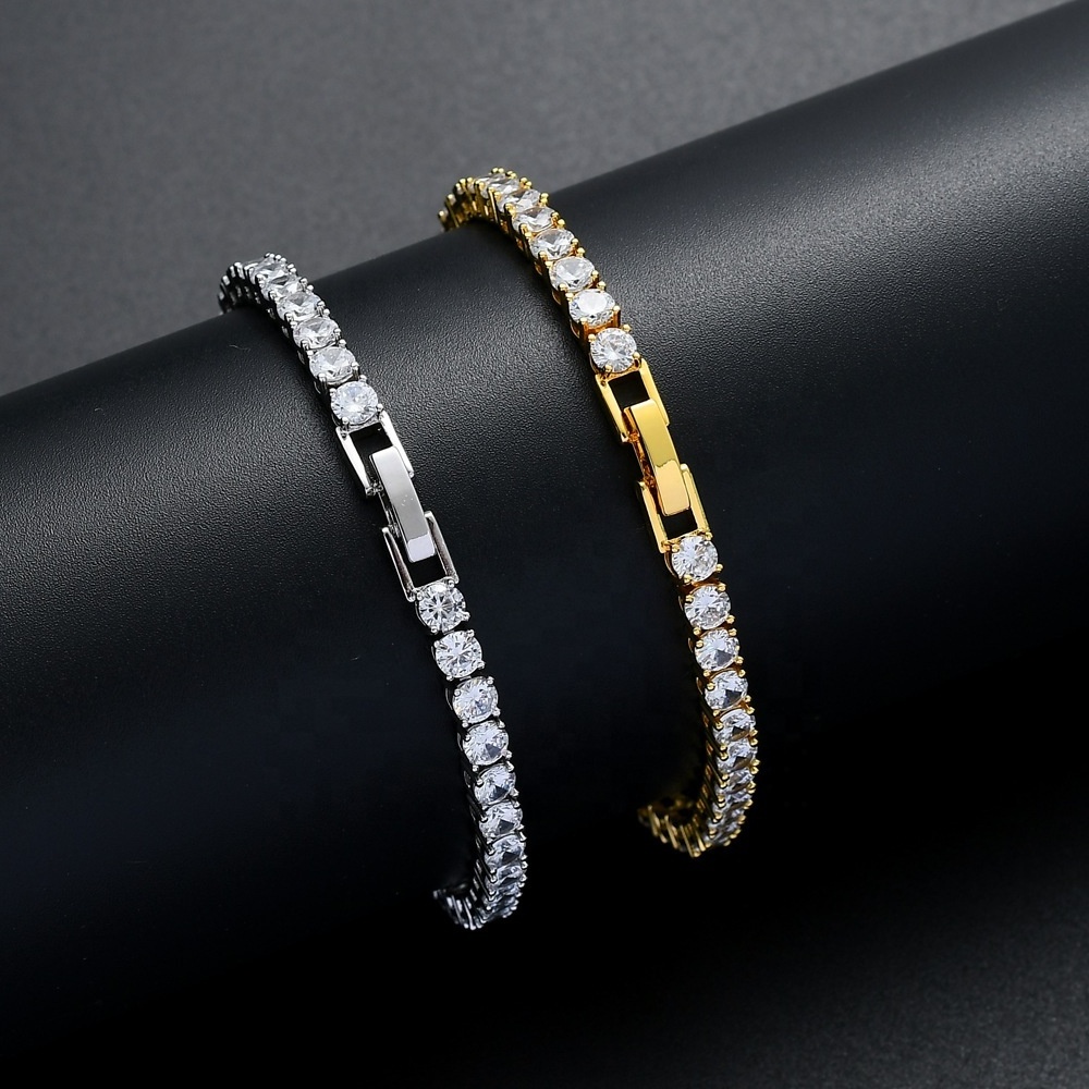 Women 2.5mm 3mm 4mm 5mm Brass Zircon Tennis Chain Bracelet Mens Hip hop Jewelry Silver Gold Iced Out CZ Diamond Tennis Bracelet