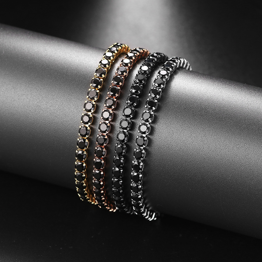 wholesale women adjustable black colored crystal bracelet mens silver rose gold plated zircon cz diamond tennis chain bracelet