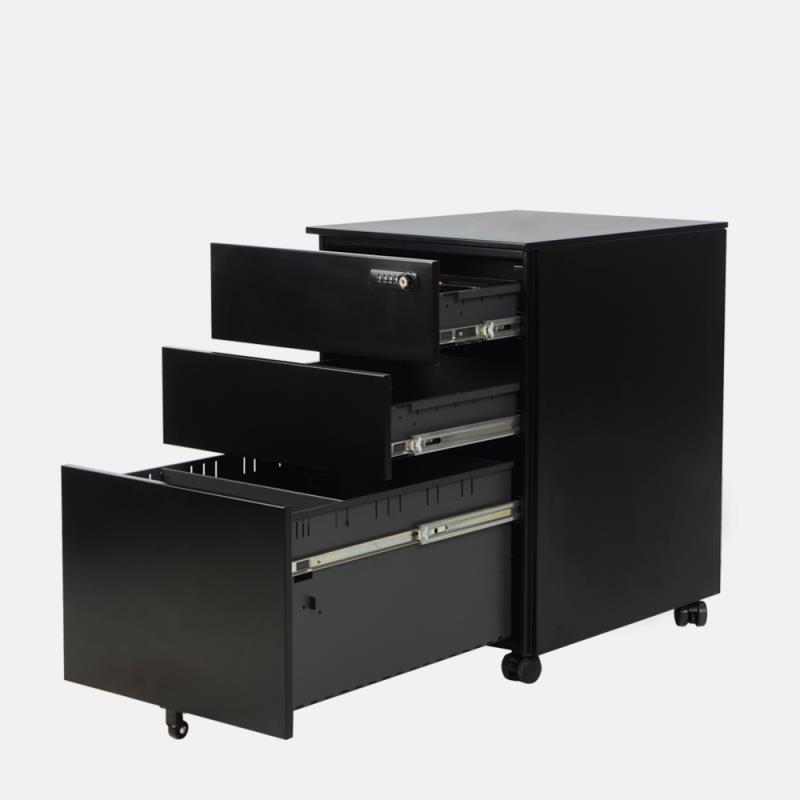 Only US$ 139 Black Color 3 Drawers Movable Filing Metal Cabinet With Lock