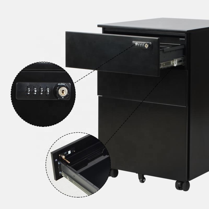 Only US$ 139 Black Color 3 Drawers Movable Filing Metal Cabinet With Lock