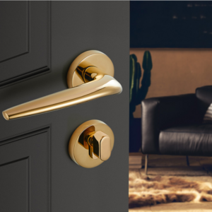 CUCA Indoor Bedroom Mute Nordic Golden Simple Solid Wood Brass Door Handle With Lock