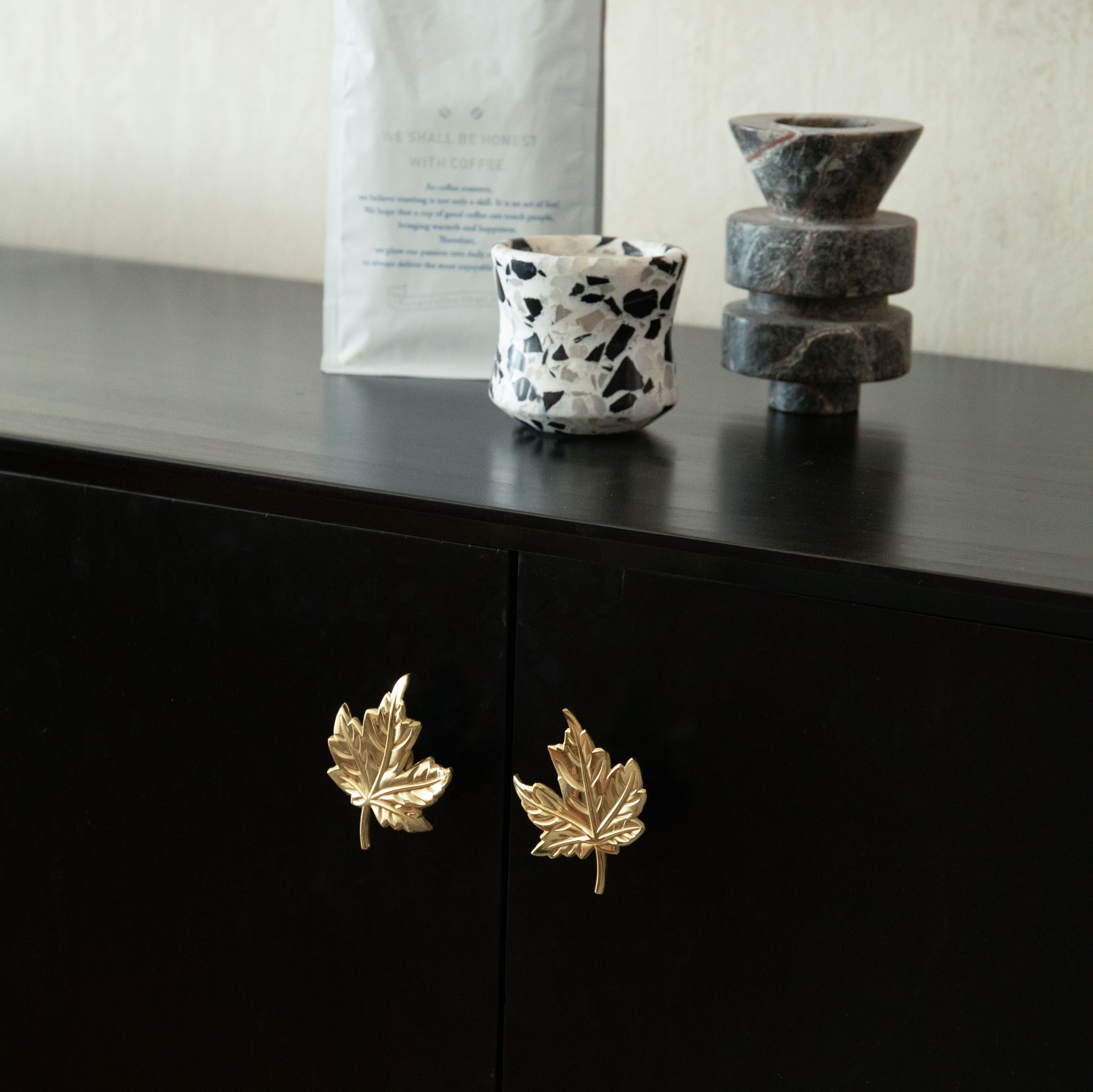 CUCA Unique  Cabinet Handles Brass Cupboard Pulls Modern Maple Leaves Style Handles and Knobs For Home Decor