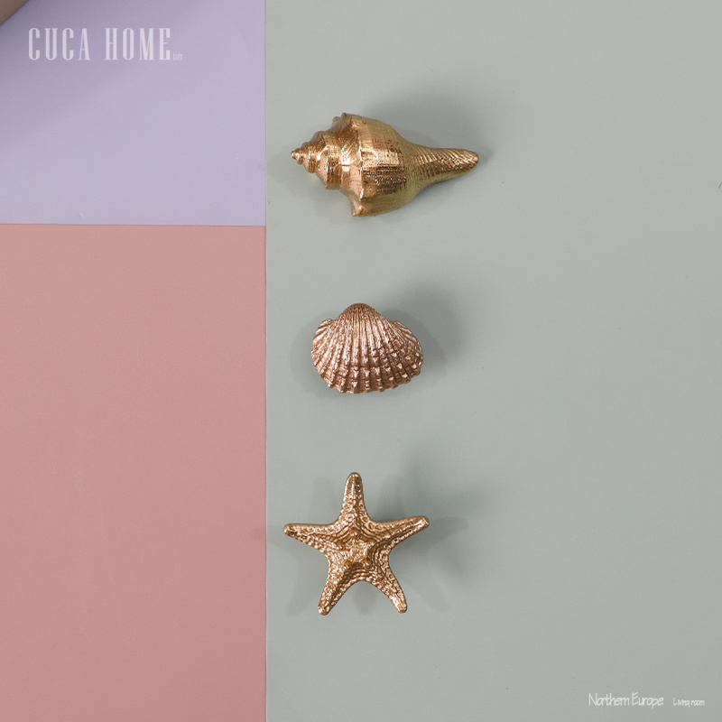 CUCA HOME  Brass Ocean Series Starfish sea snails scallops door knobs furniture hardware brass handle cabinet handles