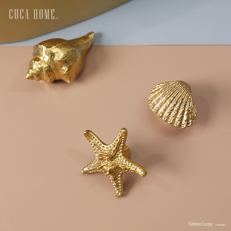 CUCA HOME  Brass Ocean Series Starfish sea snails scallops door knobs furniture hardware brass handle cabinet handles