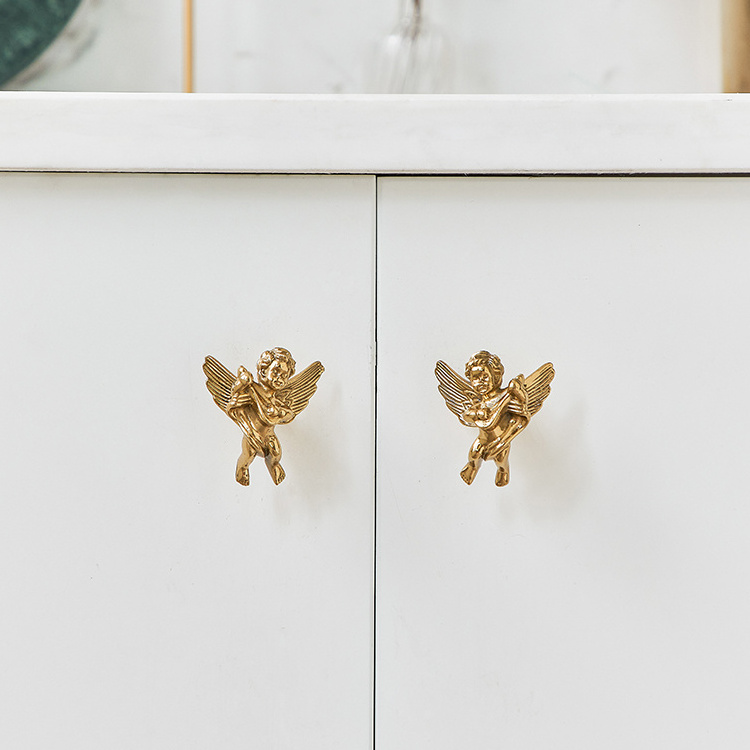 CUCA Brass Golden Cherubs Baby Angel Eros Cabinet Pulls Door Handle Unique Cabinet Knobs