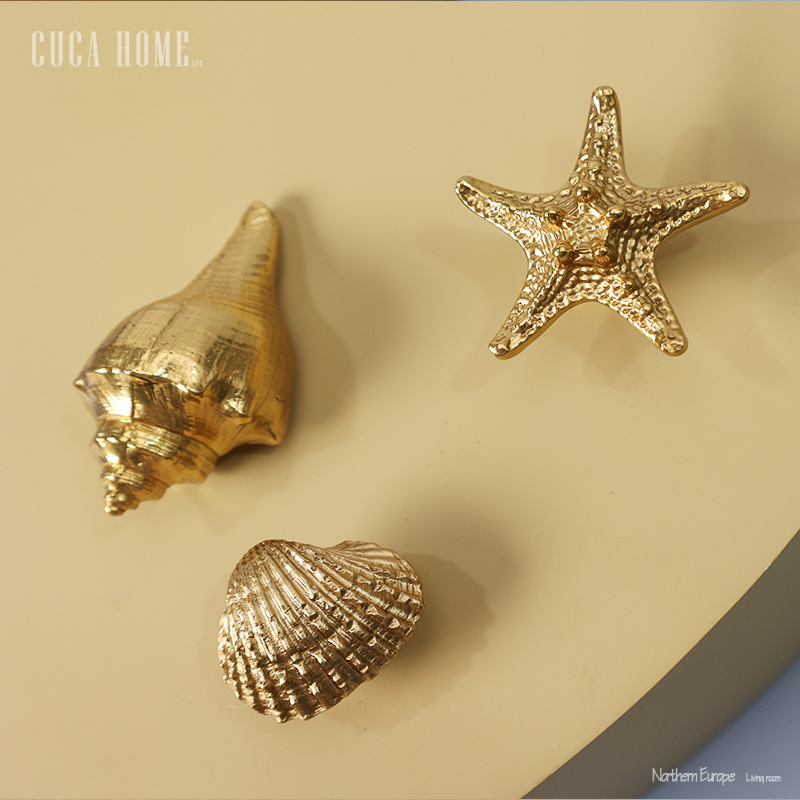 CUCA HOME  Brass Ocean Series Starfish sea snails scallops door knobs furniture hardware brass handle cabinet handles