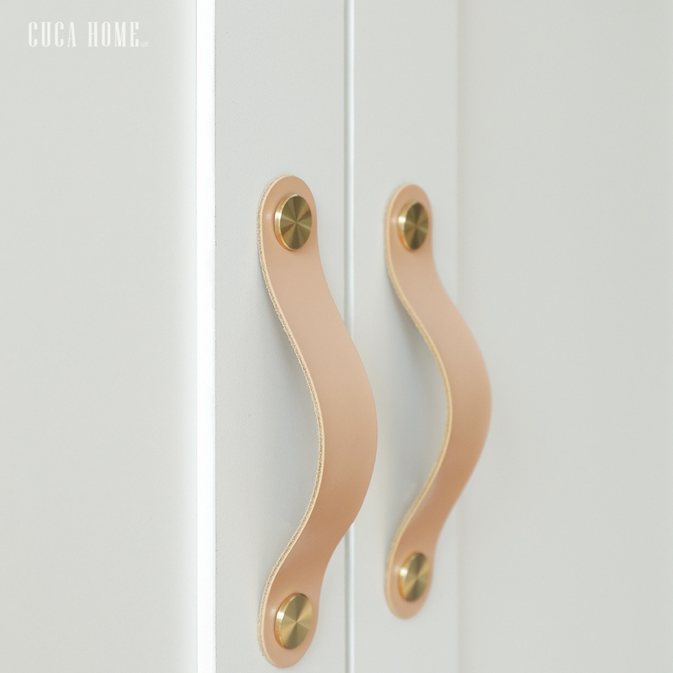 CUCA High Quality Teg Tanned Leather Pulls And Knobs Colorful Kitchen Cabinet Handles Furniture Handle Wardrobe Pull Knobs