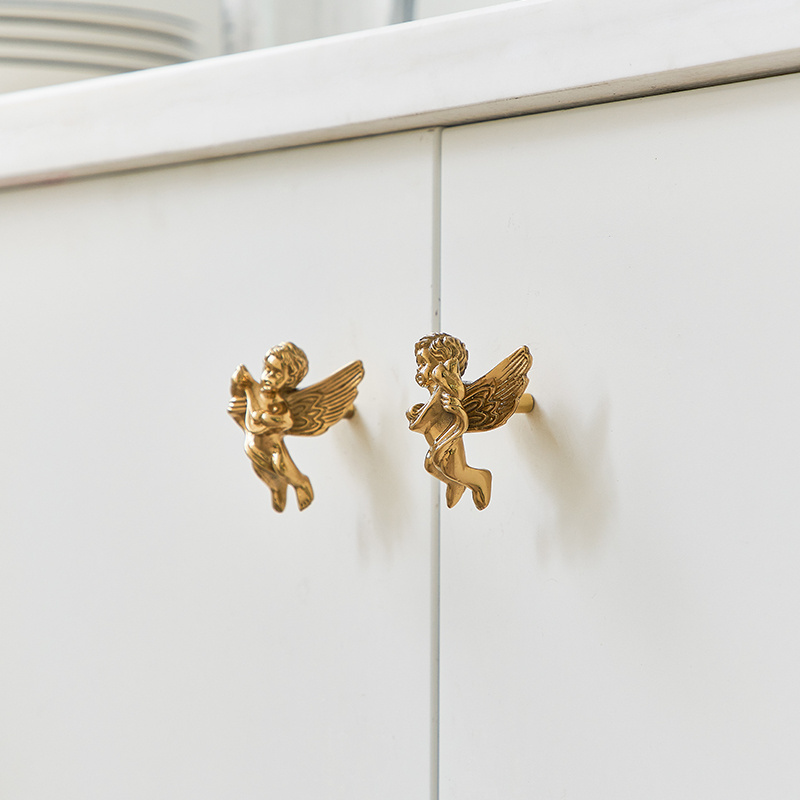 CUCA Brass Golden Cherubs Baby Angel Eros Cabinet Pulls Door Handle Unique Cabinet Knobs