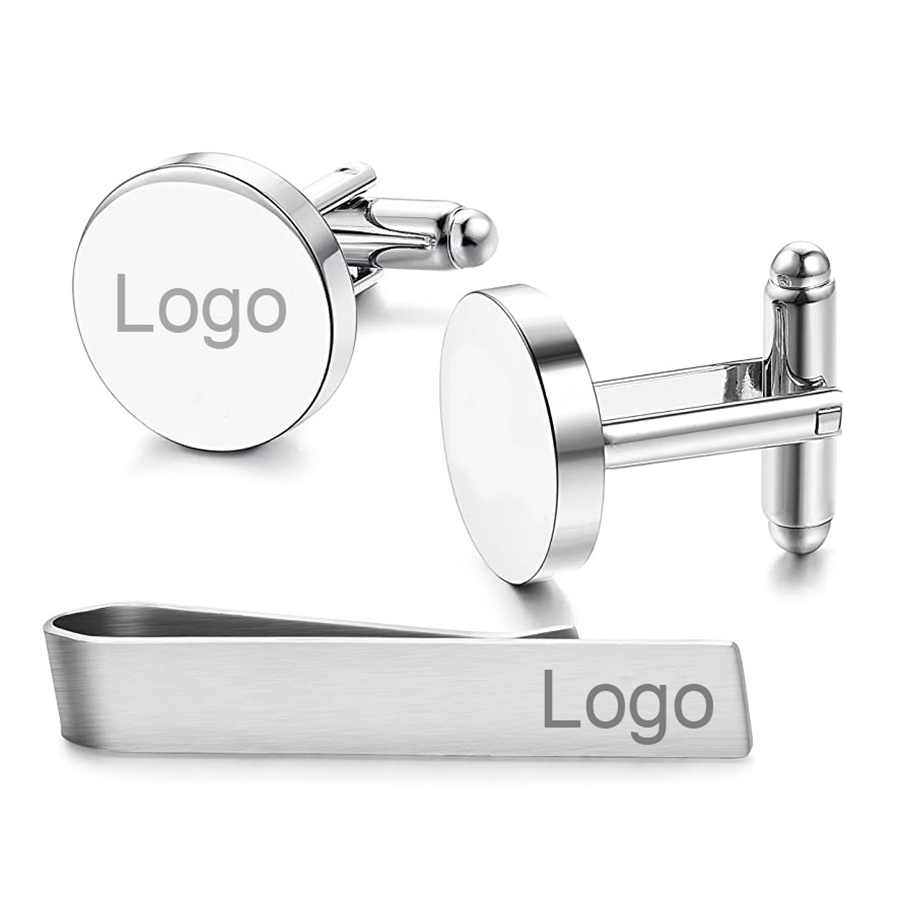 Blank Simple Metal Customized Engraved Silver Cufflinks Logo Stainless Steel Bar Tie Money Clip Cufflinks For Men