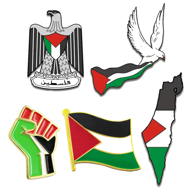 Wholesale Brooch Bulk Custom Round Soft Hard Enamel Metal Magnet Palestine Map Flag Badge Lapel Pin With Backing Card