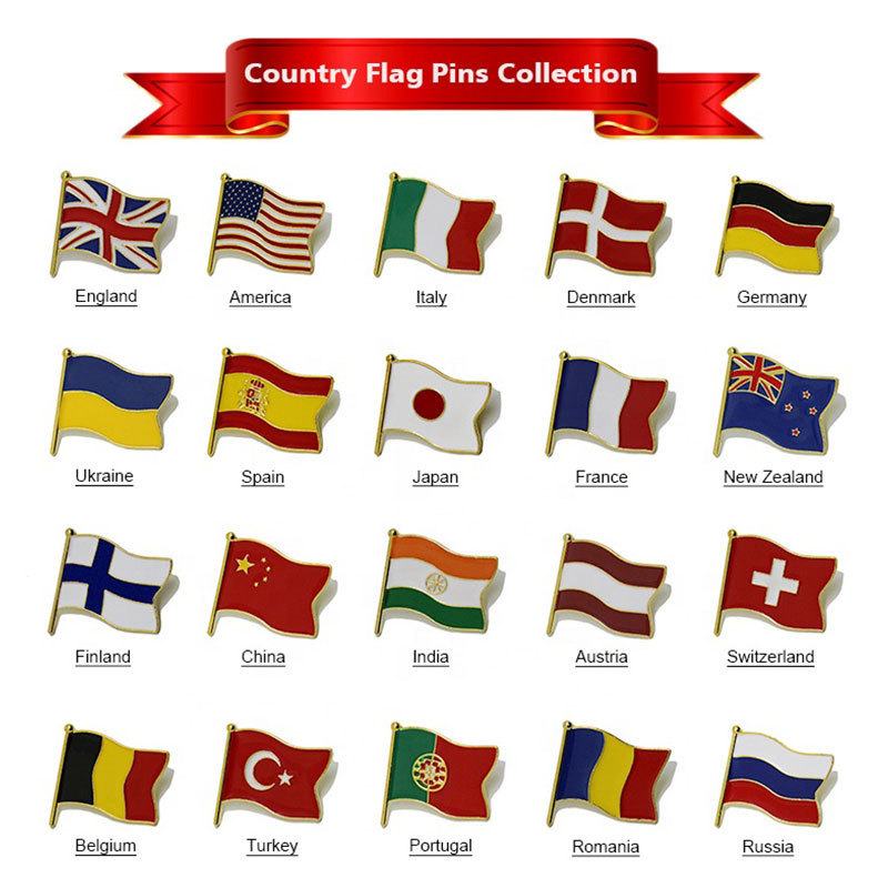 Pin Metal Plate American US EU Germany Country Flag Soft Hard Enamel Plated Brooch Badge Magnetic Custom Lapel Pins For Souvenir