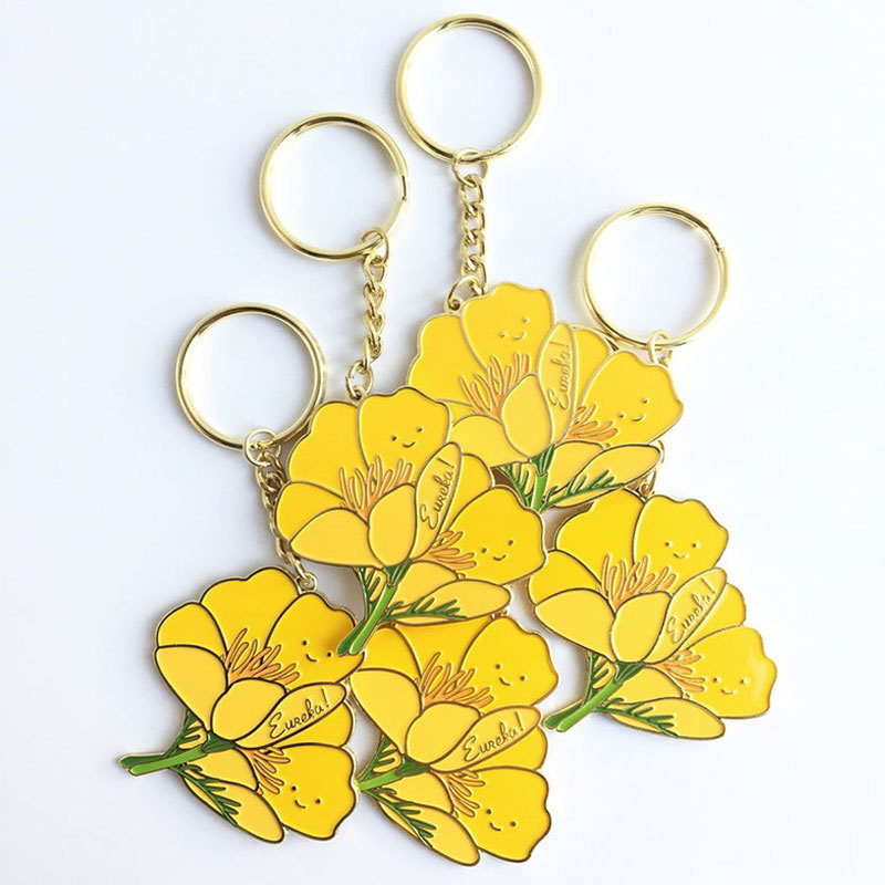 Personalized Logo Keying Zinc Alloy Key Holder Custom Alloy Engraved Laser Keychain Daisy Flower Soft Enamel Custom Keychain