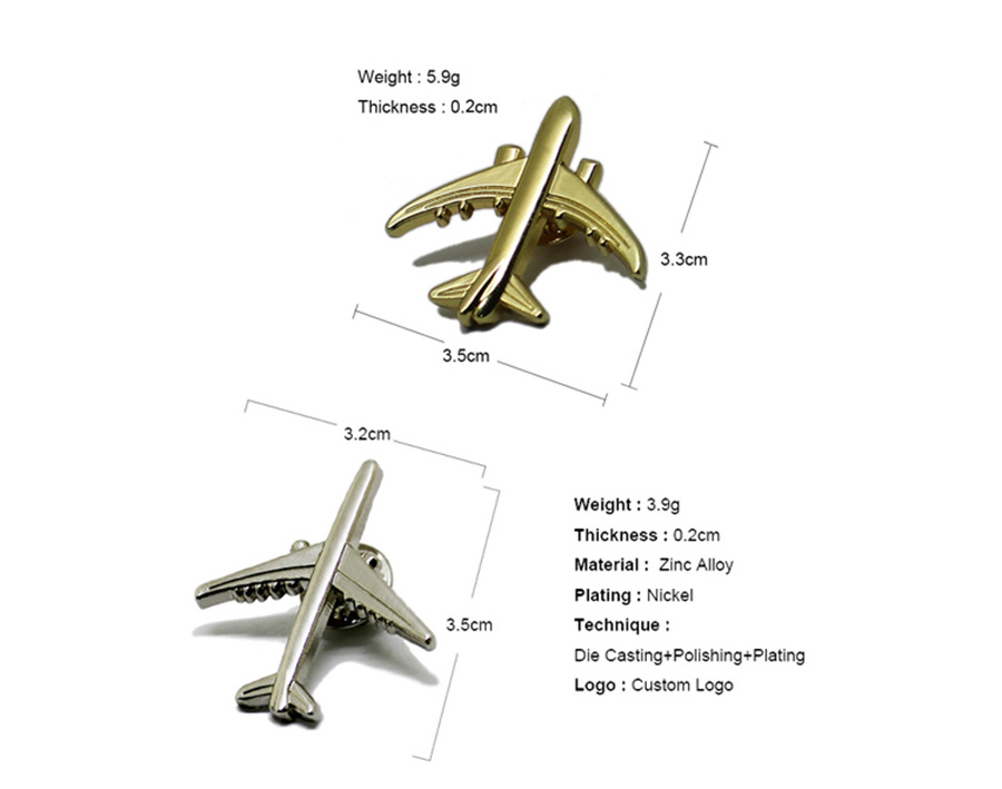 Wholesale High Quality Custom Metal 3D Aircraft Crafts Souvenirs Hard Enamel Airplane Lapel Pins