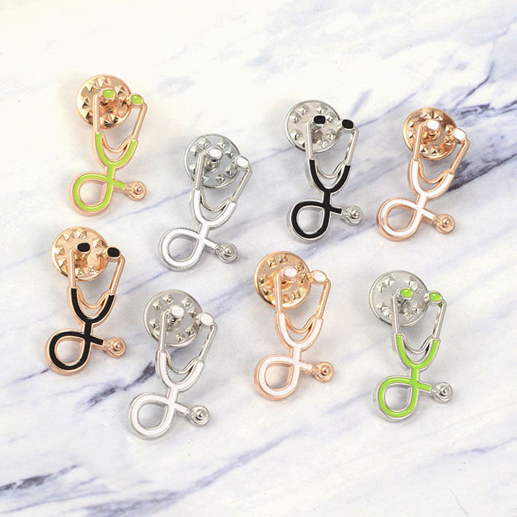 Enamel Pin Logo Custom Medical Nursing Nurse Brooch Brooches Mini Stethoscope Brooches Pins Enamel Lapel Pin Badge