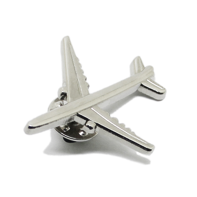 Manufacture Custom Metal 3D Air Plane Lapel Pin Airplane Shape Aeroplane Enamel Lapel Silver Plating Plain Enamel Pins